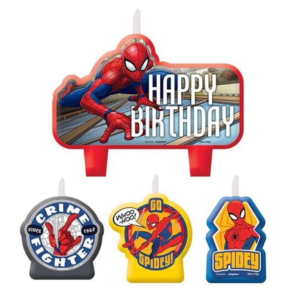 Spider Man Birthday Candle Cake Topper Set - 4 Candles - New In Package - Picture 1 of 4